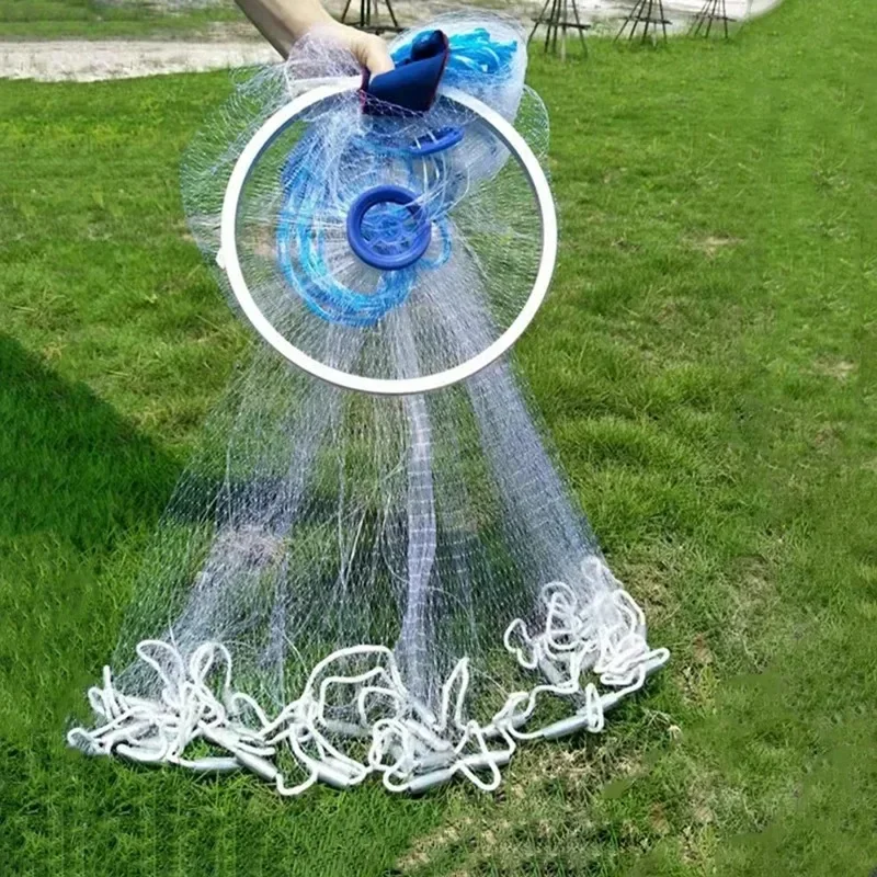 Lawaia Monofilament Fishing Net Transparent Nylon Fishing Line Casting Net with Steel Pendant Aluminum Ring Cast Nets