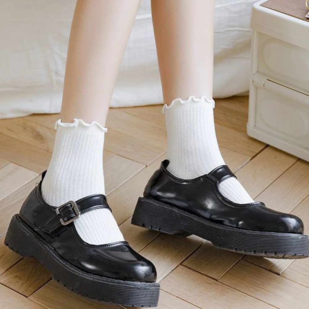 

6 пар носков с рюшами, мягкие дышащие повседневные милые носки до щиколотки, однотонные короткие носки для девочек и женщин