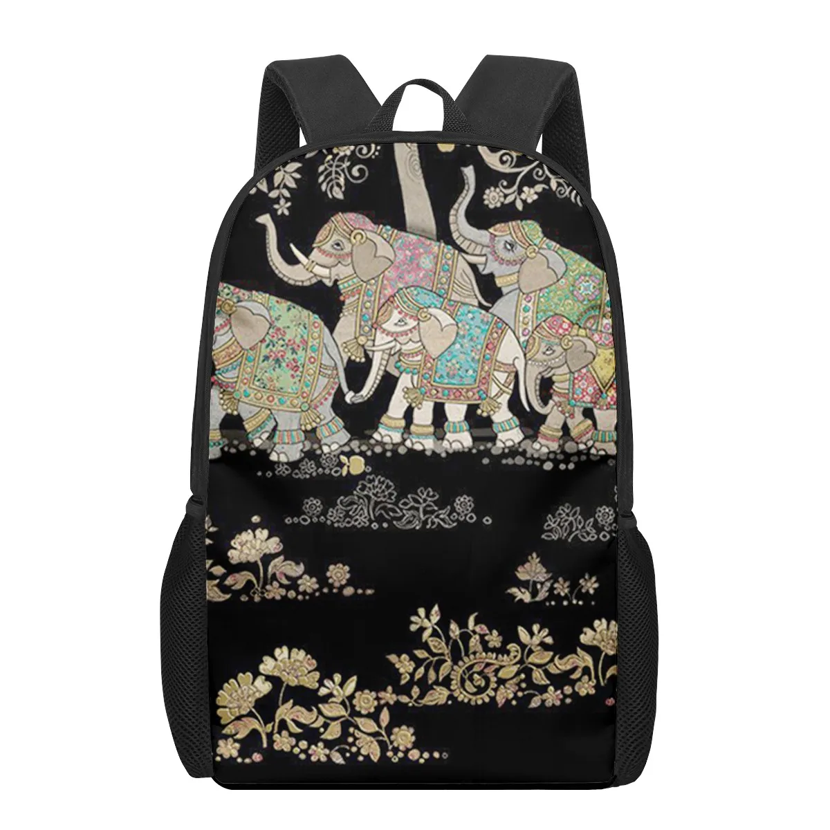 Indian Animal Elephant Art Print 16-inch Teen School Bag Boys Girls Kids School Backpack Student Bag Multifunctional Backpack