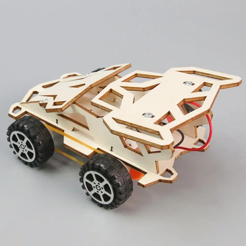 New Wooden DIY Car Model Wood Color DIY Wooden Car Toy 3D Assemble Electric Four Wheel Drive Racing