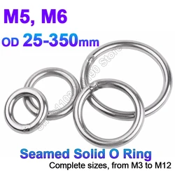 1Pc M5 M6 Heavy Duty Welded Round Rings Seamed Solid O Ring 304Stainless Steel For Rigging Hammock Yoga Hanging Ring OD 25-350mm