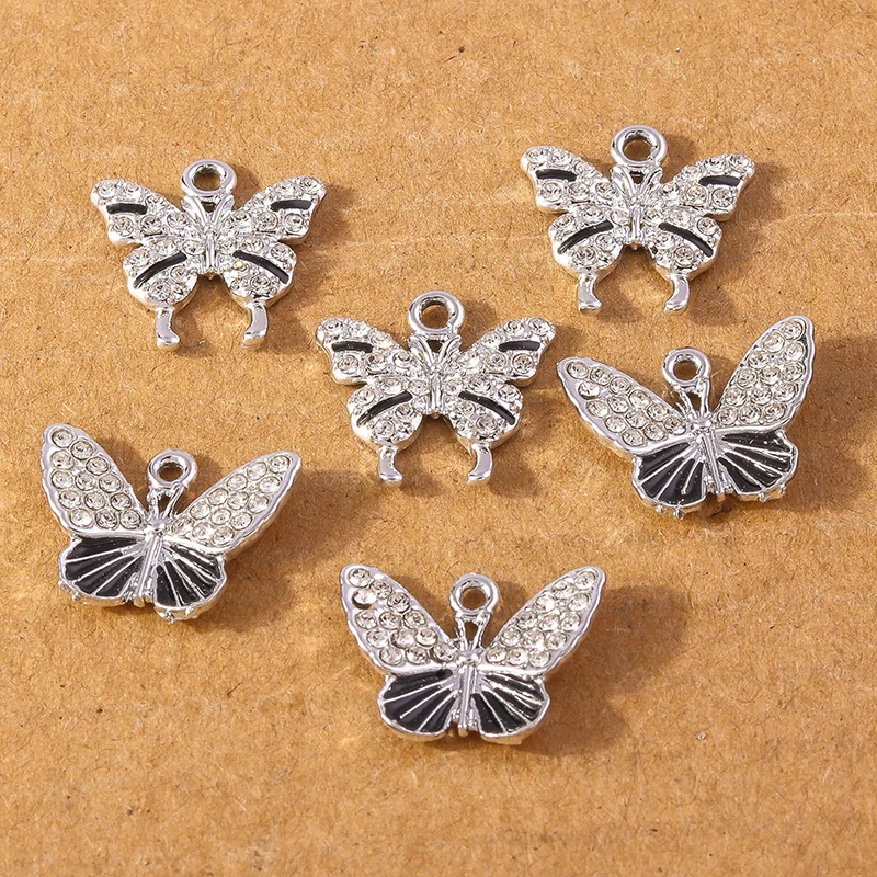 10 pcs 16*19mm Cute Rhinestone Butterfly Charms Pendant for Making Earrings Necklace Bracelet DIY Jewelry Accessories Supplies