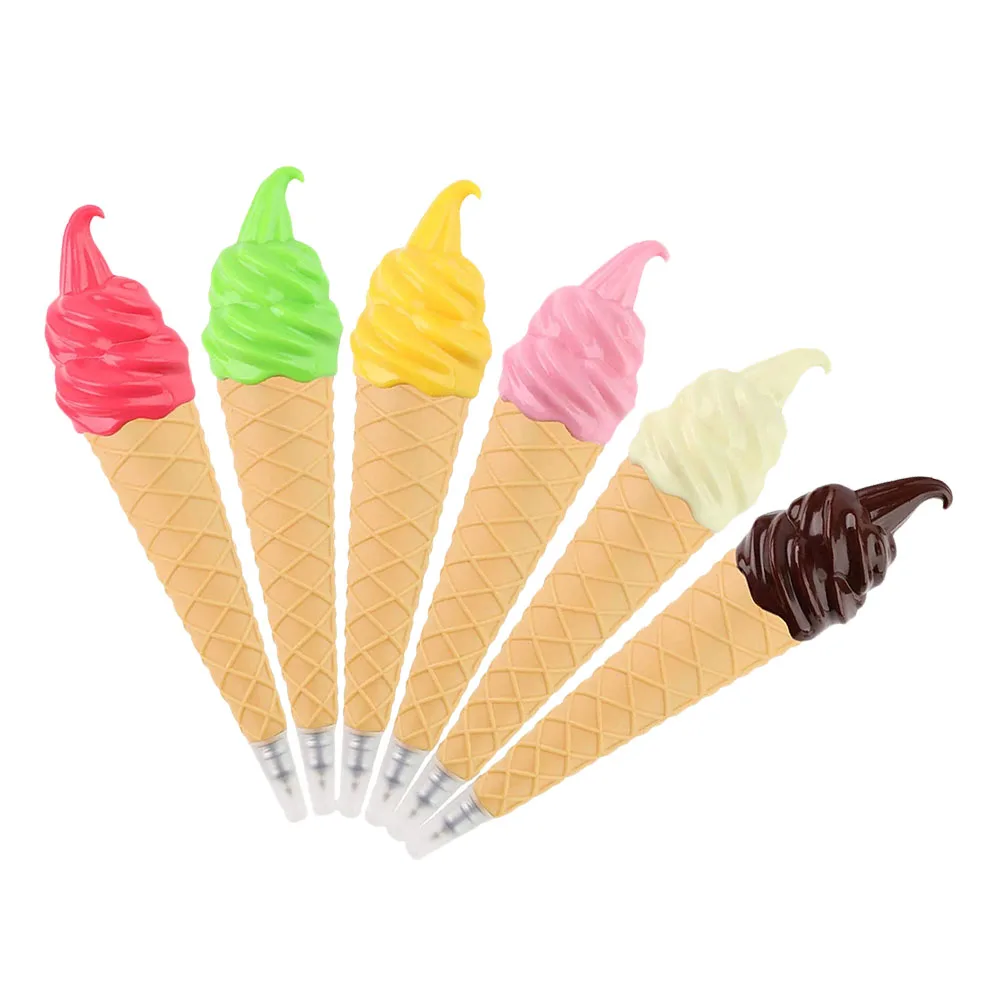 

6 Pcs Cream Ballpoint Pens Plastic Kids School Supplies Cone Kids Ballpoint Pen Shape Detachable Pen Set Smooth Writing
