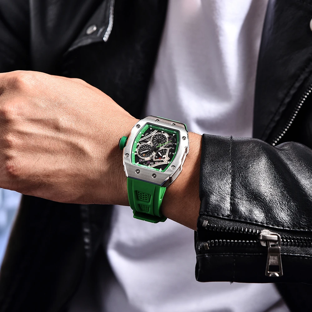 PAGANI DESIGN Skeleton Watch Automatic Men’s Quartz Watch 41MM Silicone Square Sapphire Clock Waterproof Relogio Masculino