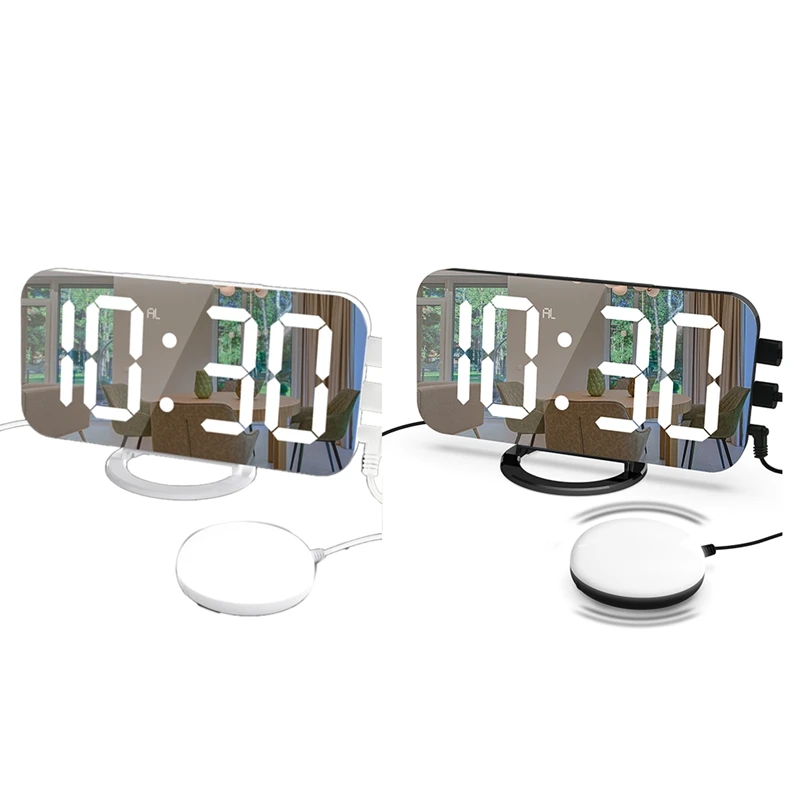 1Set LED Vibration Alarm Clock Mute Bedside Luminous Automatically Adjust Brightness White