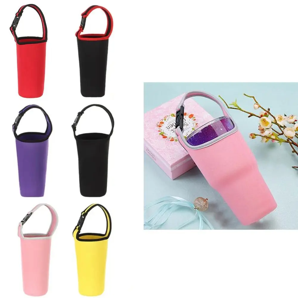 Neoprene Anti-Hot Cup Sleeve With Carrying Handle Protective Water Bottle Holder Insulated Tumbler Carrier Outdoors