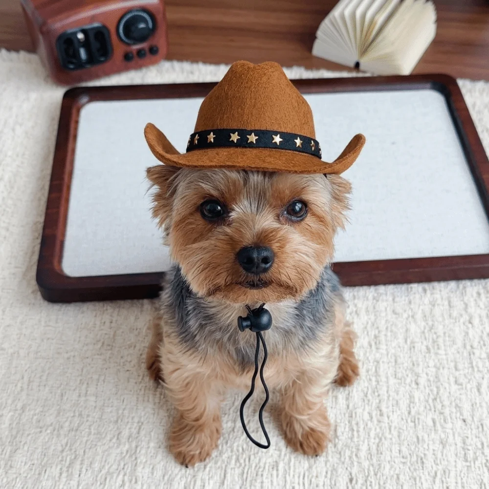 Photo Shoots Denim Dog Cowboy Costumes Retro Dress-Up Pet Outfits with Star Hat with Bow Tie Puppy Vest Set Pet Photography