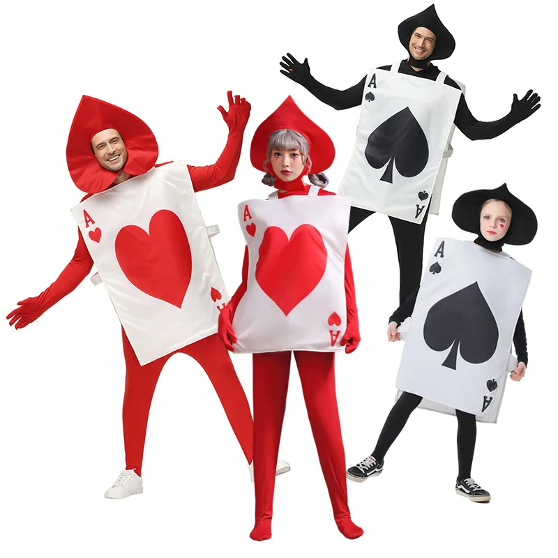 Umorden Unisex Parent-Child Ace of Spades Hearts Poker Playing Card Costume for Kids Child Adult Tunic Hat Suit