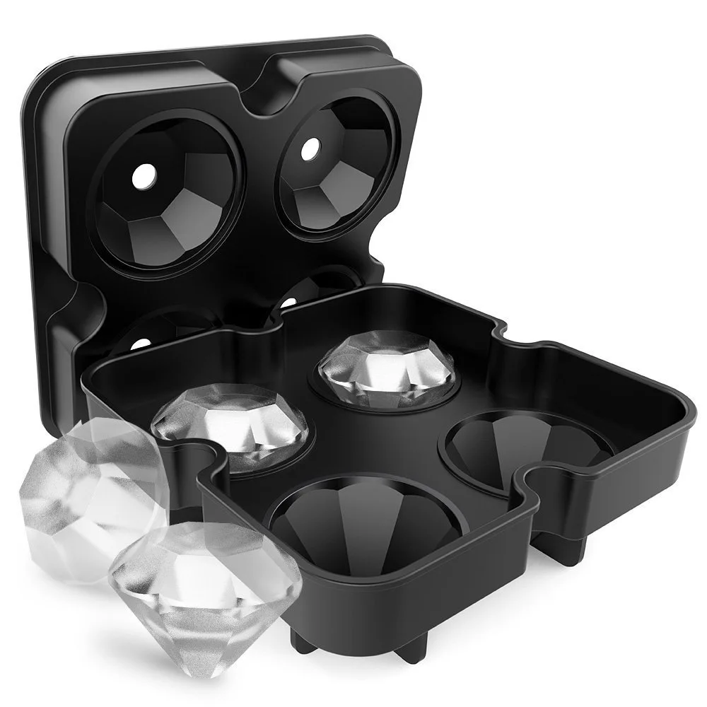 LMETJMA Große Eiswürfelschalen, Silikon-Eiswürfelformen für Gefrierschrank mit Deckel, wiederverwendbare Whiskey-Eisform, Kugel, Diamant-Eisform JT08
