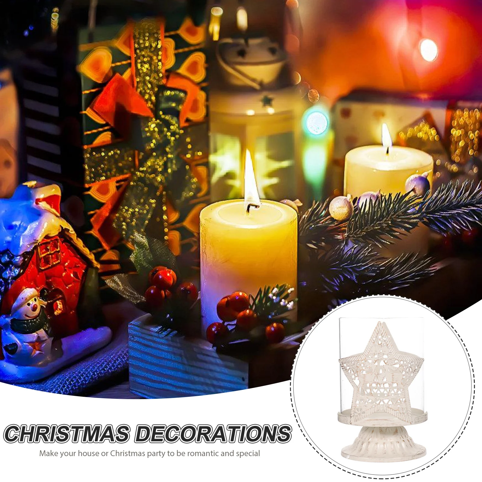 

2Pcs Christmas Star Holder Decorative Candlestick Elegant Tabletop Decor Romantic Dining Party Home