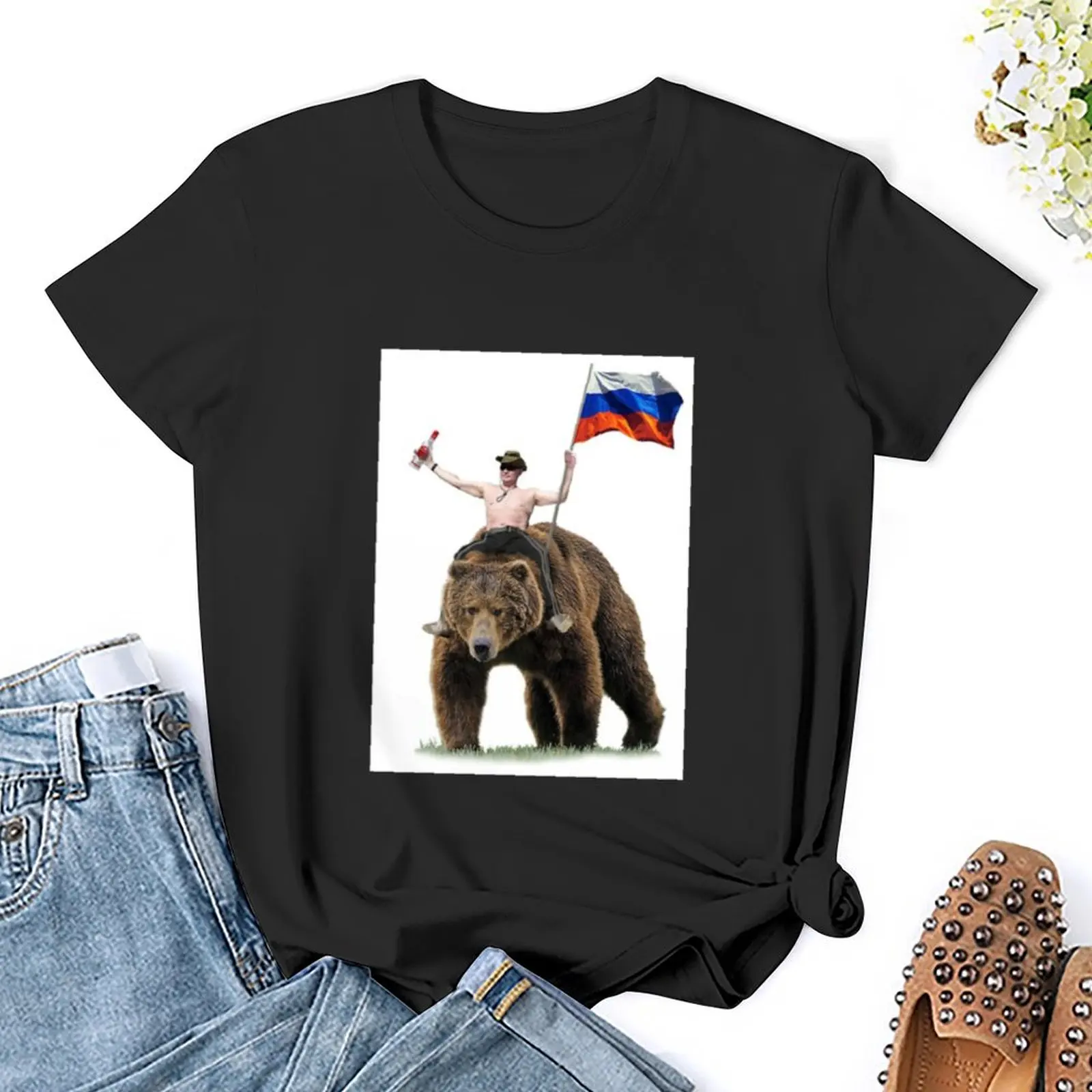 Wladimir Poutine Bär T-Shirt T-Shirts ästhetische Kleidung Vintage Kleidung T-Shirt Kleid für Frauen lang