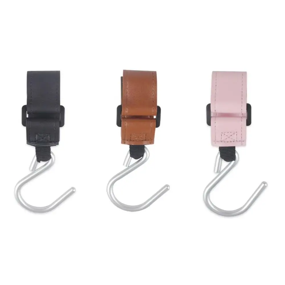 Crochets de poussette en forme de S pour bébé, organisateur de chariot de couleur unie, crochet de suspension, accessoires de poussette en PU, accessoires de poussette, dessin animé