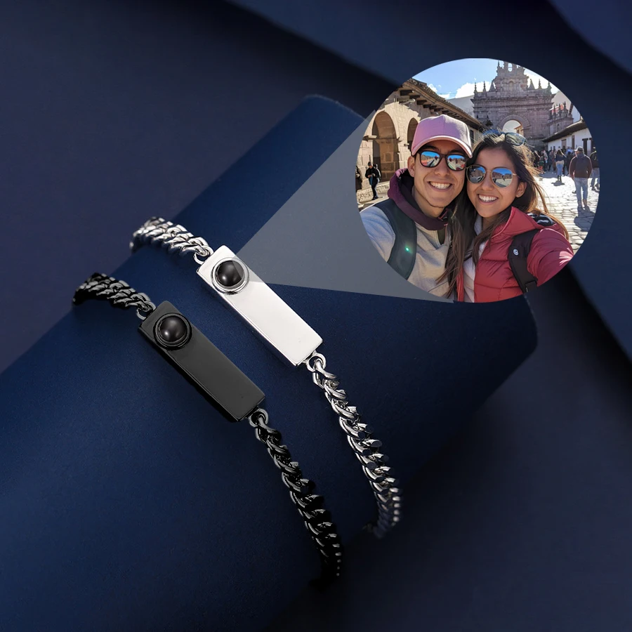 

Custom Color Picture Projection Geometric Cuban Chain Bracelet Couple's Day 2025 Valentine's Day Exquisite Accessories Wedding