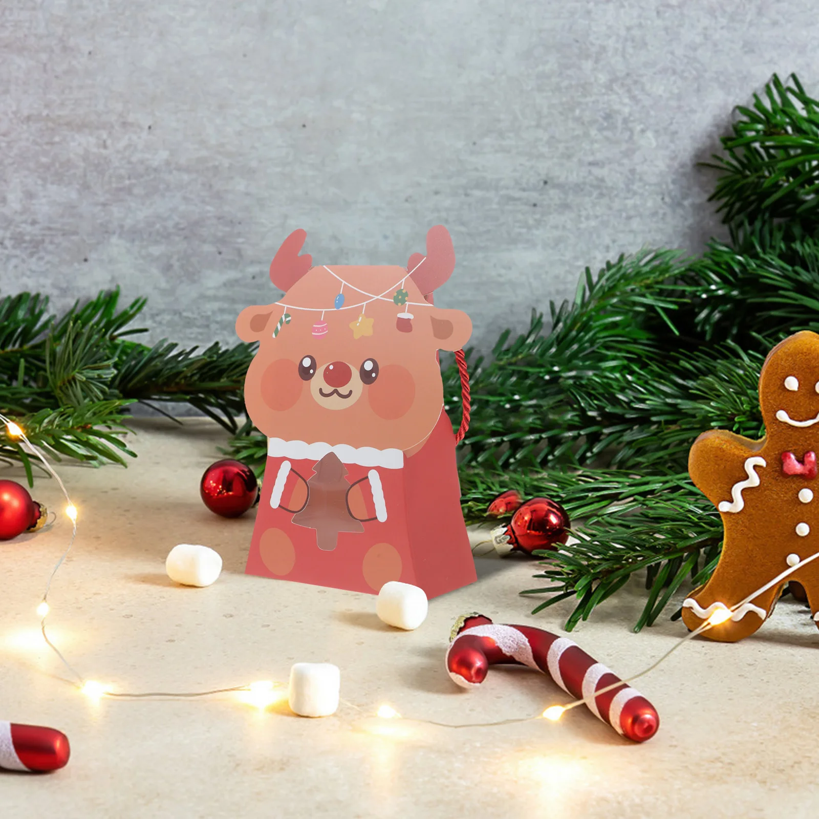 

10Pcs Holiday Candy Gift Bags Christmas Party Favors for Kids Small Paper Treat Bags with Handles Window Design