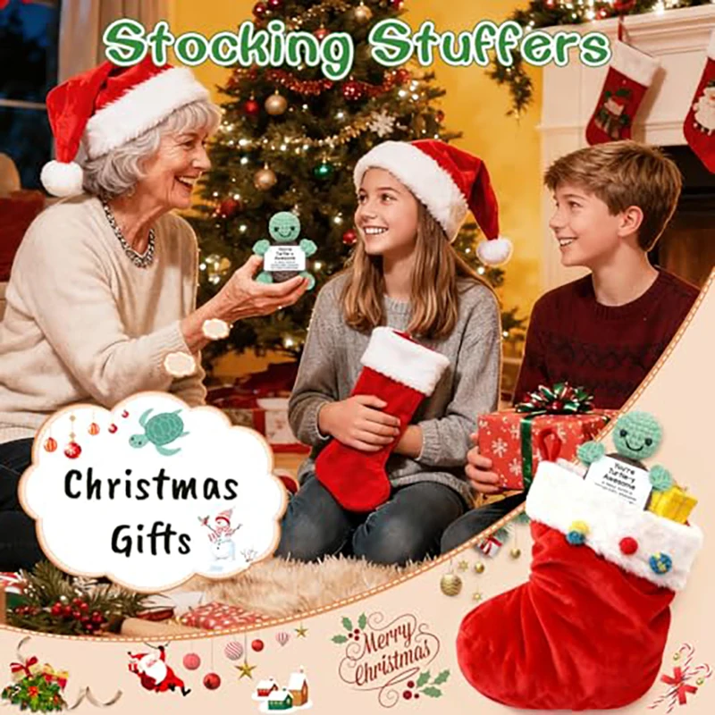 صغيرة مضحك السلاحف عيد الميلاد هدايا عيد الميلاد للنساء الرجال الأحفاد تخزين المواد لطيف الاشياء الإيجابية الكروشيه الزينة #2