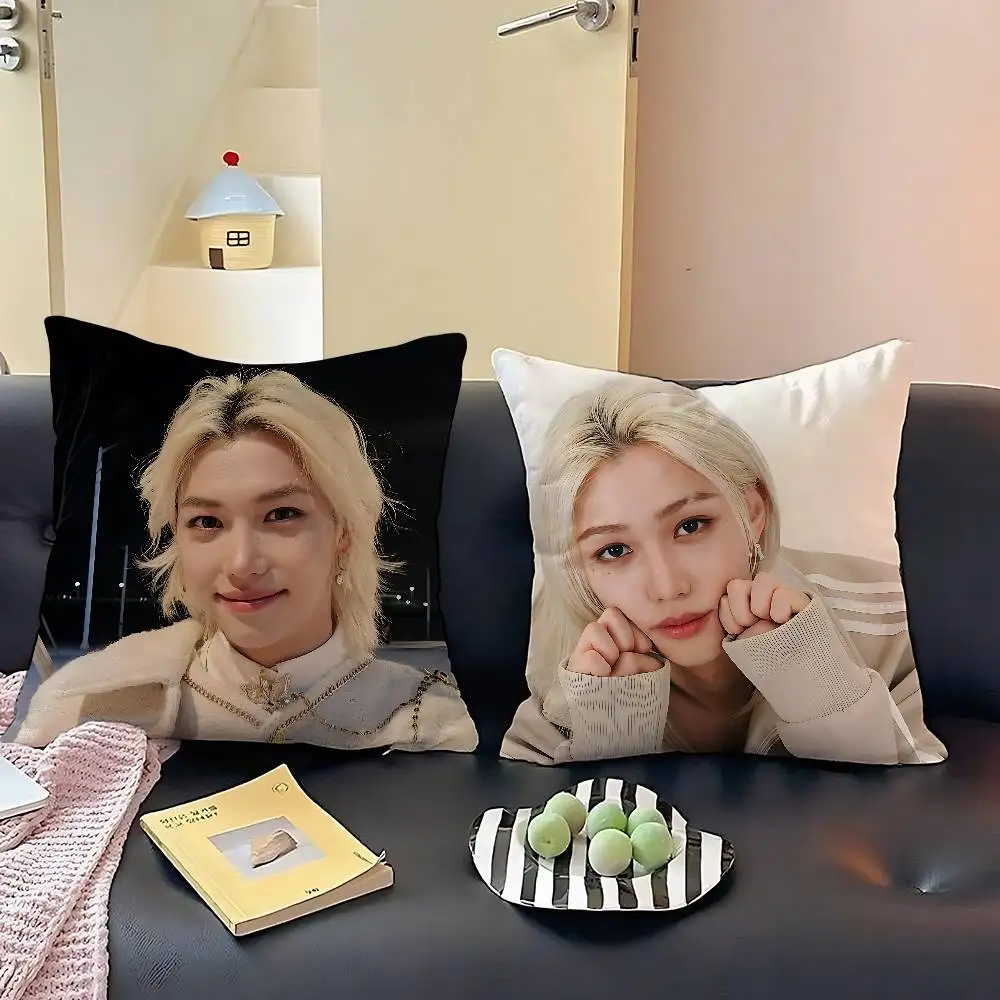 

Korean Male Idol-F-Felixs Pillow Case Throw Pillow Cover Nordic Vintage Style Cushion Covers Home Living Room Sofa Couch Seat D