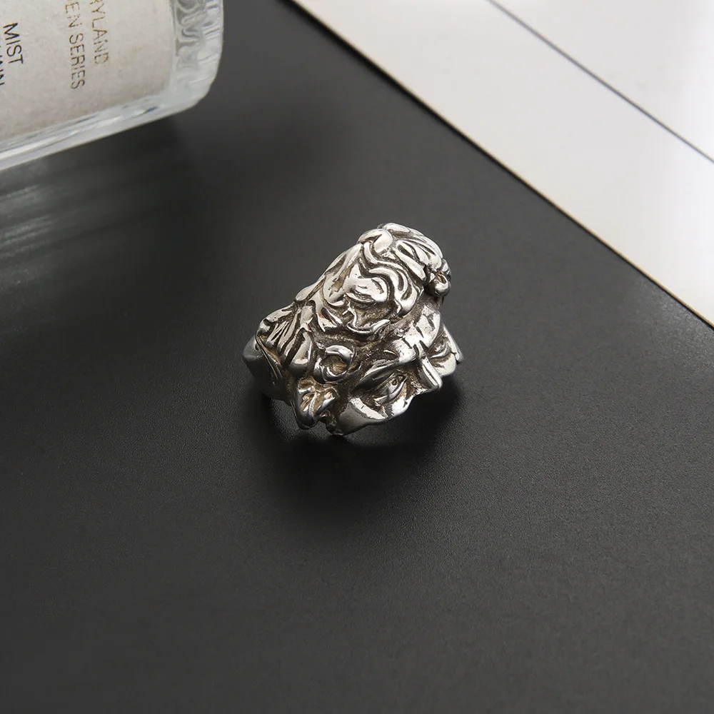 Retro Half Face David Adjustable Open Ring For Men Women Punk Gothic Mystic Edgy Copper Jewelry Vintage Accessories Unisex Gift