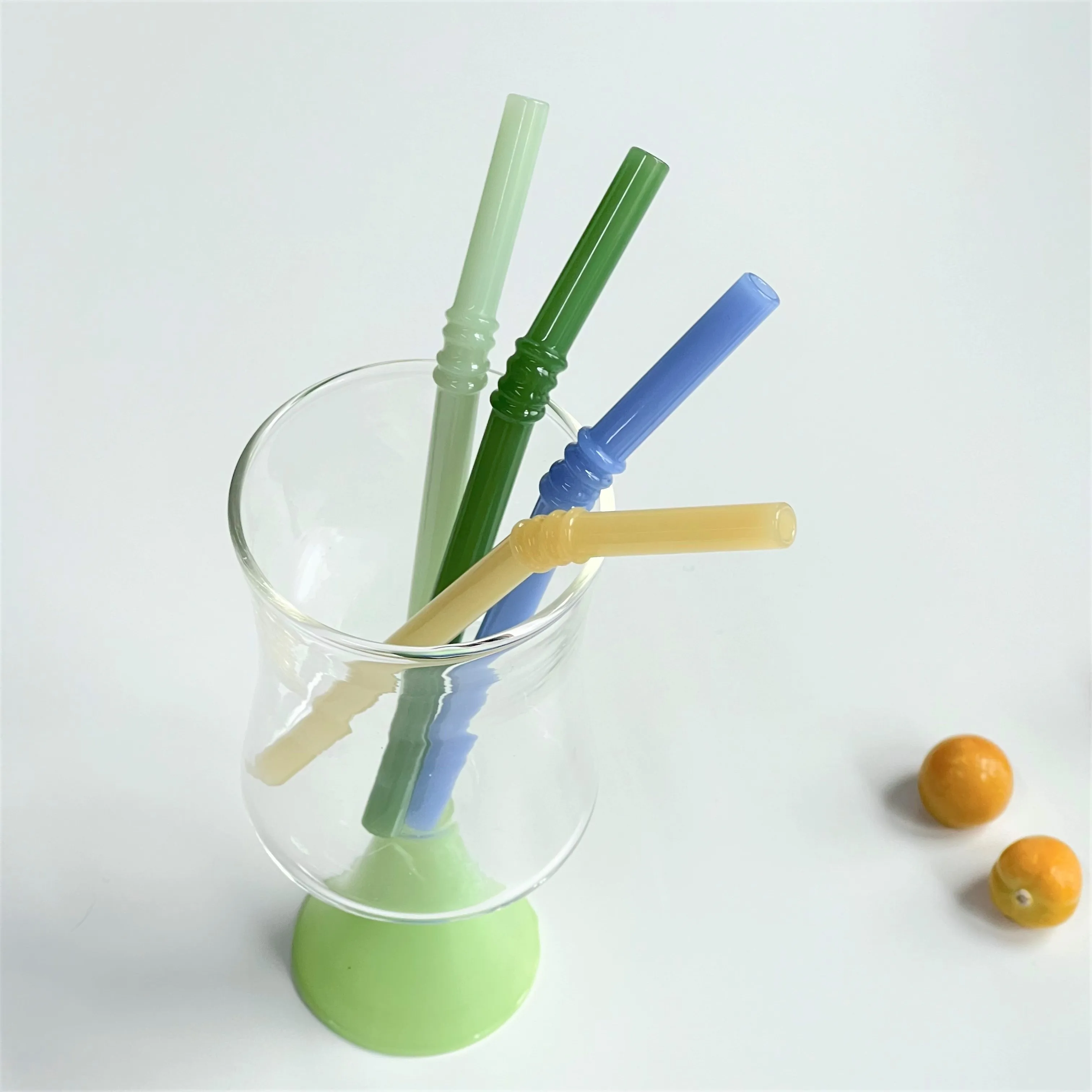 4PC/set Jade Color Glass Straw Heat Resistant Cold Beverage Bent Straws Reusable Straw 150mm*8mm Short Stem Drinking Straw