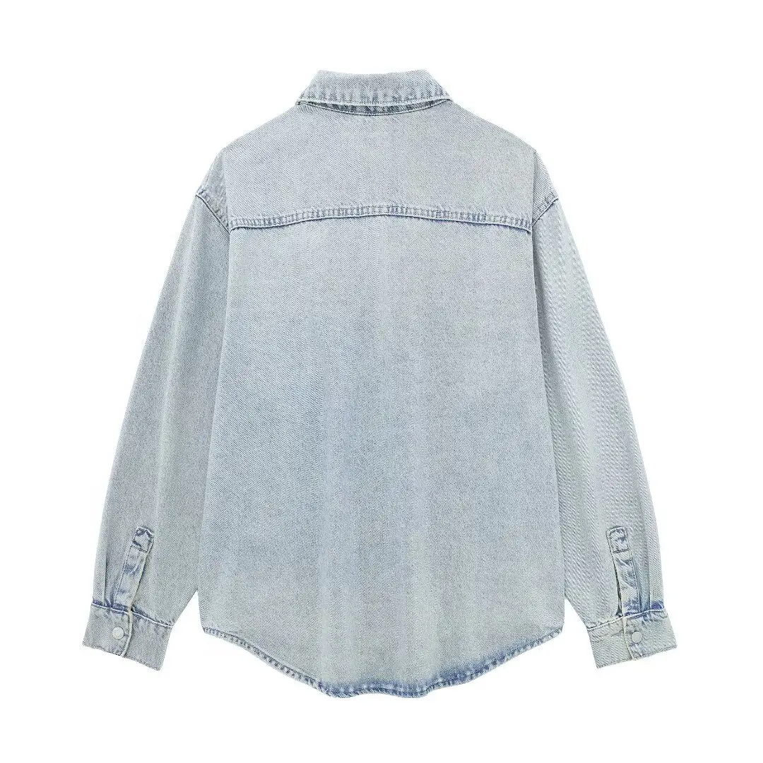 Tangada 2024 Women Blue Oversize Denim Jacket Pocket Long Sleeve Female Coat Outwear 3H0174