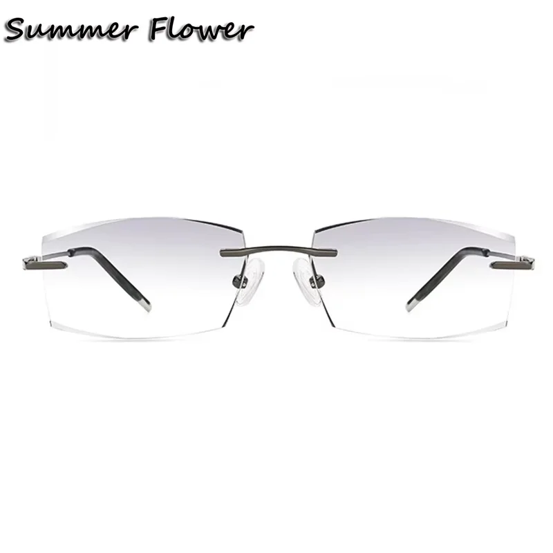 

Light Prescription Glasses Men Fashion Diamond Trim Rimless Spectacles Titanium Eyeglasses Frames Male Myopia Gradient Tint Lens