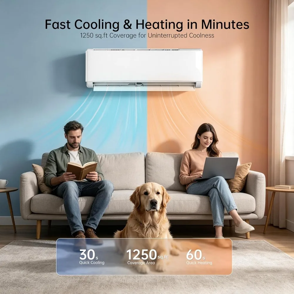 18000 BTU Mini Split AC Heater, 20 SEER2 208-230V WiFi Inverter, Cools 1250 Sq.Ft, Pre-Charged Install Kit, Custom