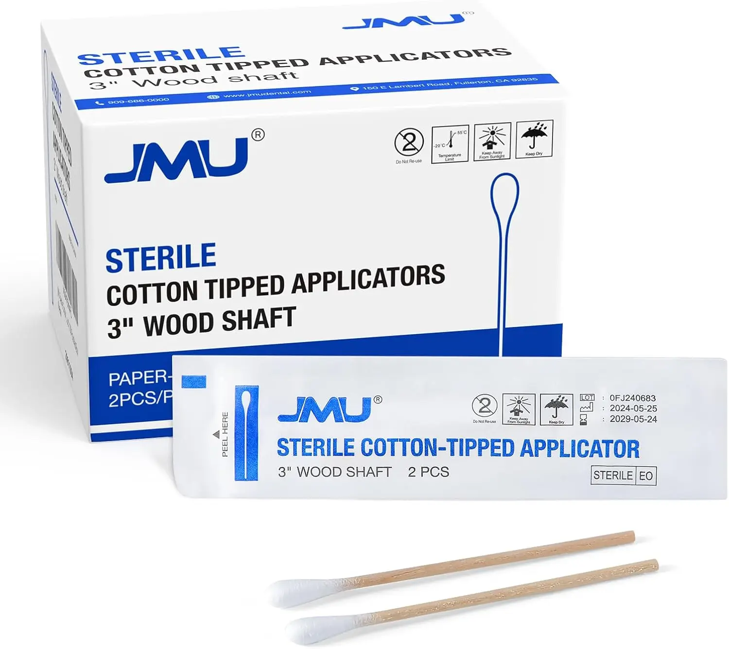 

Sterile Cotton Tipped Applicators 3', 200 Count Sterile Cotton Swabs, Wood Shaft Medical Swabs