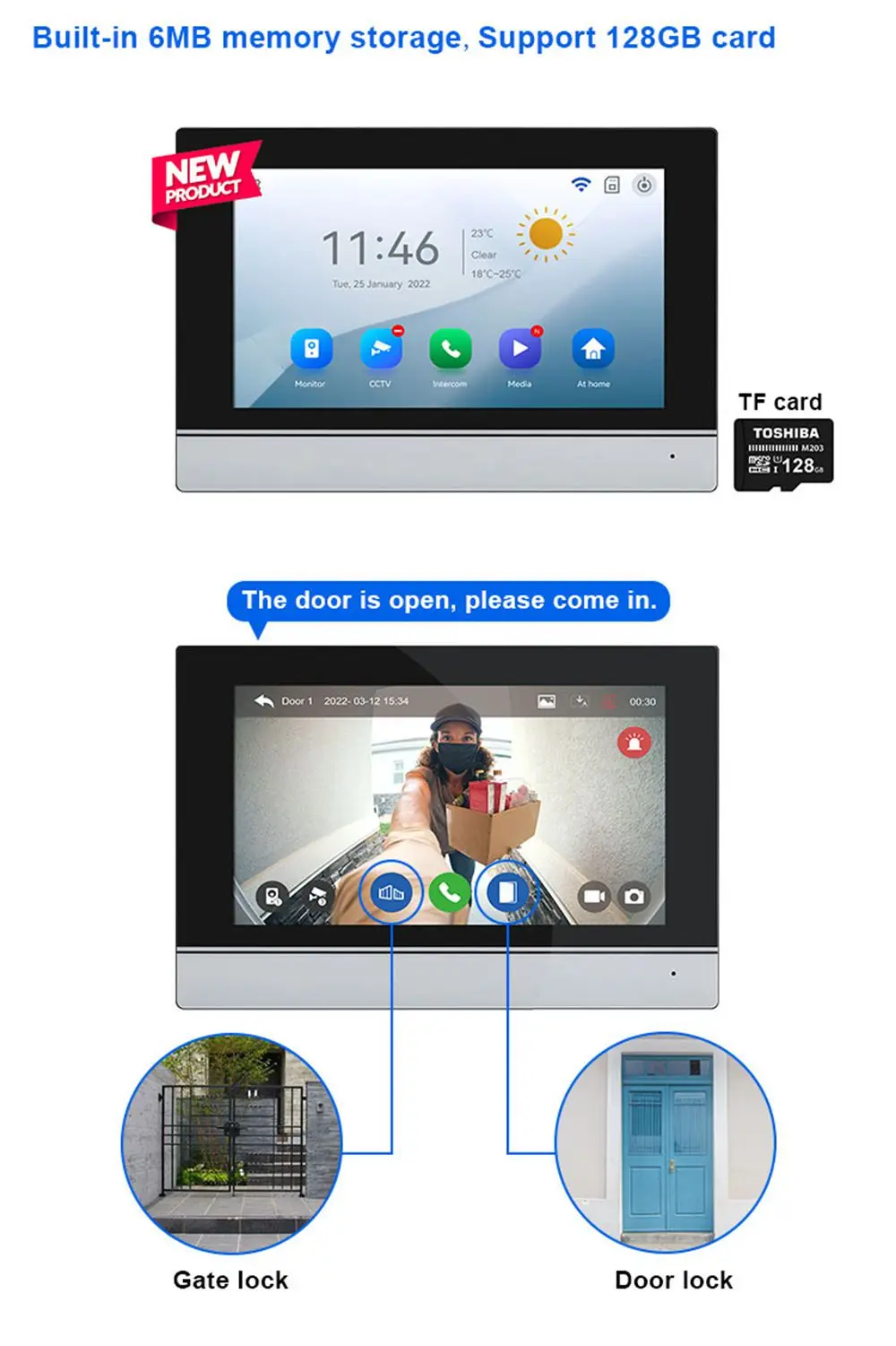 7-calowy dzwonek wideo Tuya Monitor WiFi Ekran Tuoch Dzwonek zewnętrzny Wodoodporny IP65 Domofon Inteligentny dom Bezprzewodowy domofon