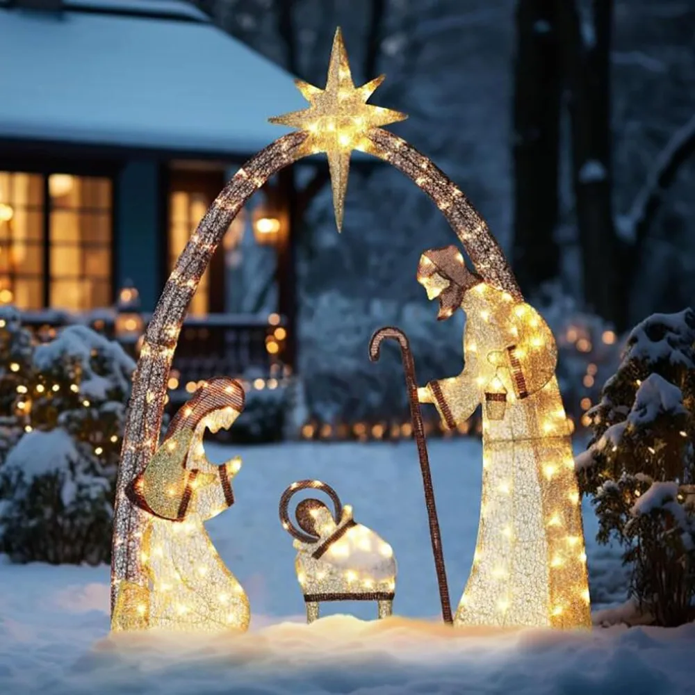 5.5FT Outdoor Lighted Nativity Scene With light Waterproof Nativity Scene Christmas Decoration Easter Yard Decoration