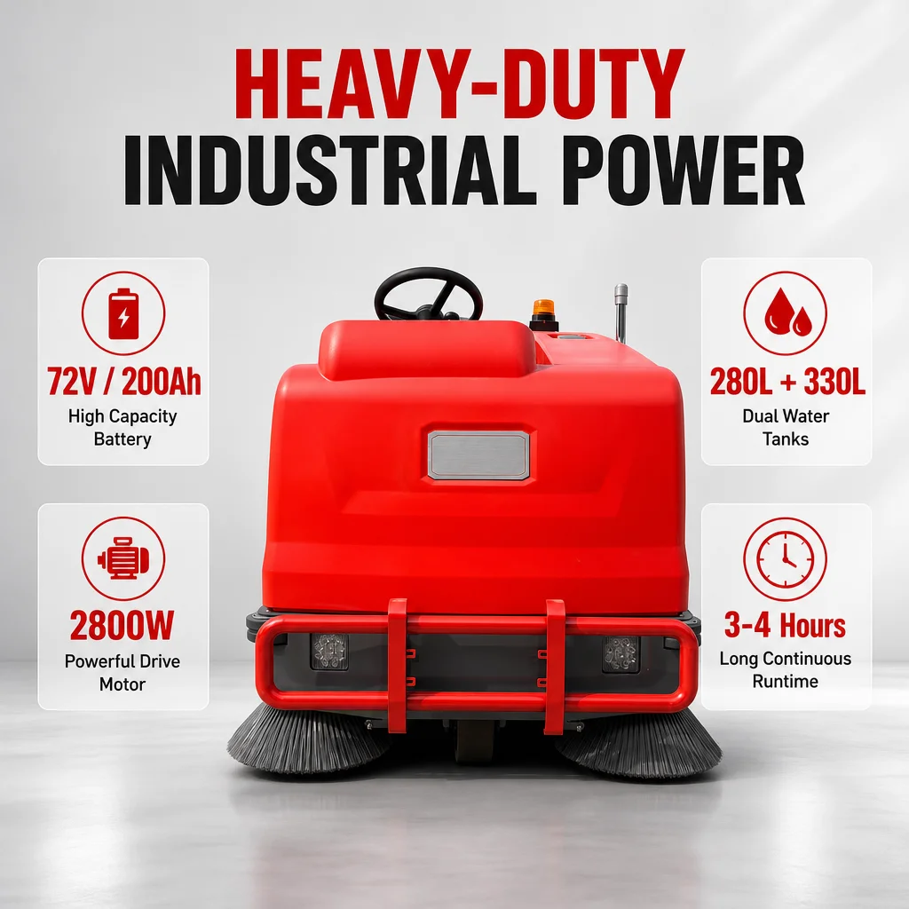 72V Heavy Duty Ride-on Sweeper and Scrubber 13050m²/h High Efficiency Automatic Floor Washing Machine for Warehouse Workshop
