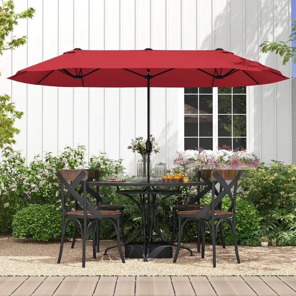 13FT Double-sided Patio Umbrella, Extra Large Twin Table Umbrella with Crank Handle, Umbrella Base, Safety Lock