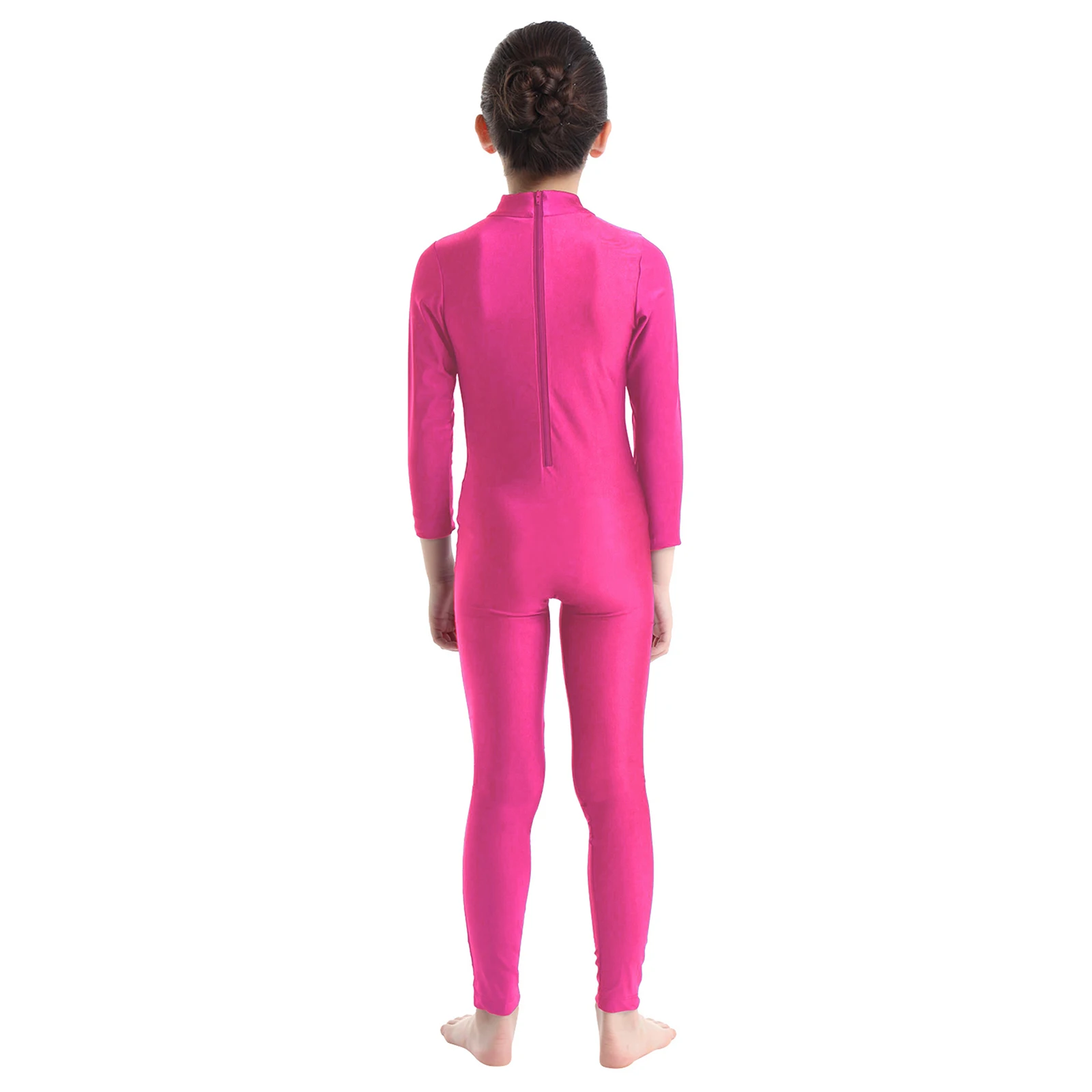 Kids Girls Gymnastics Leotard Ballet Dance Jumpsuit Unitard Dancewear Long Sleeves Zippered Ballet Jersey Full Length Body Suit