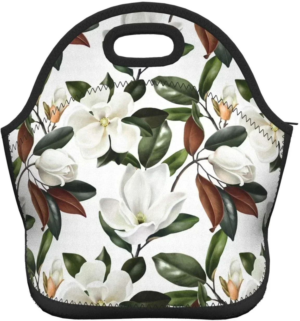 Magnolia Flower Neoprene Lunch Bag Boxs,Durable Thermal Tote Bag Organizer Cooler Bento Bags Lunchbox Handbag