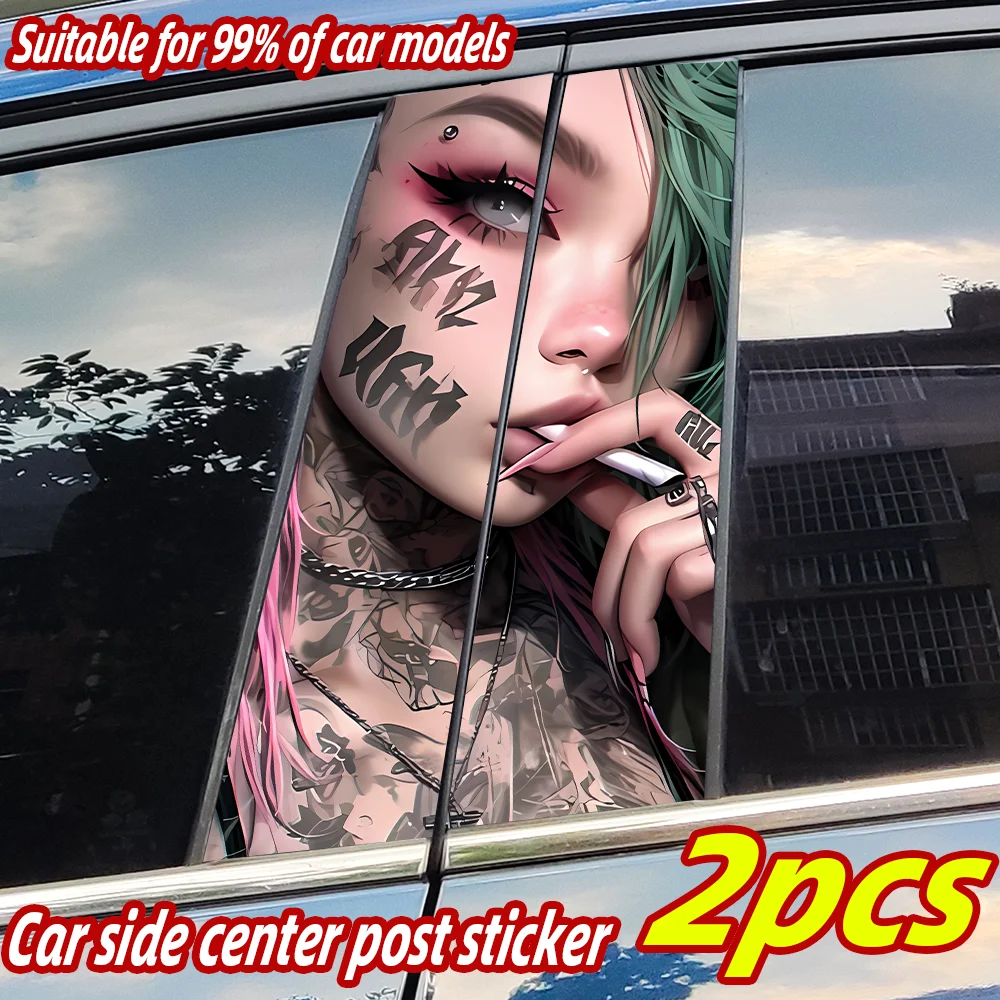 

Tattoo Cool Girl Car Stickers Auto B Pillar Waterproof Center Column Decor Cover Scratches Car Doors Pillar Decals Accessories