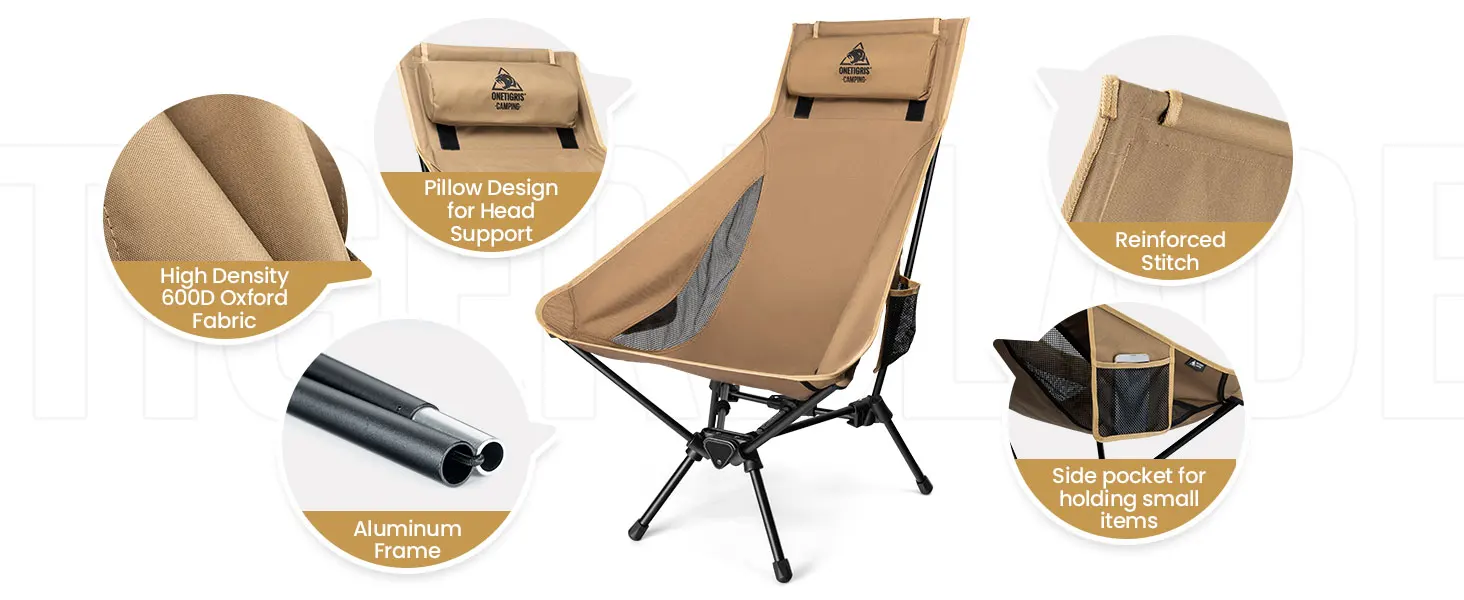 OneTigris Tigerblade Klappbarer Campingstuhl 330LB Übergroßer Tragbarer Outdoor-Stuhl zum Angeln, Wandern, Backpacking, Garten- und Picknickgebrauch – Detail 4