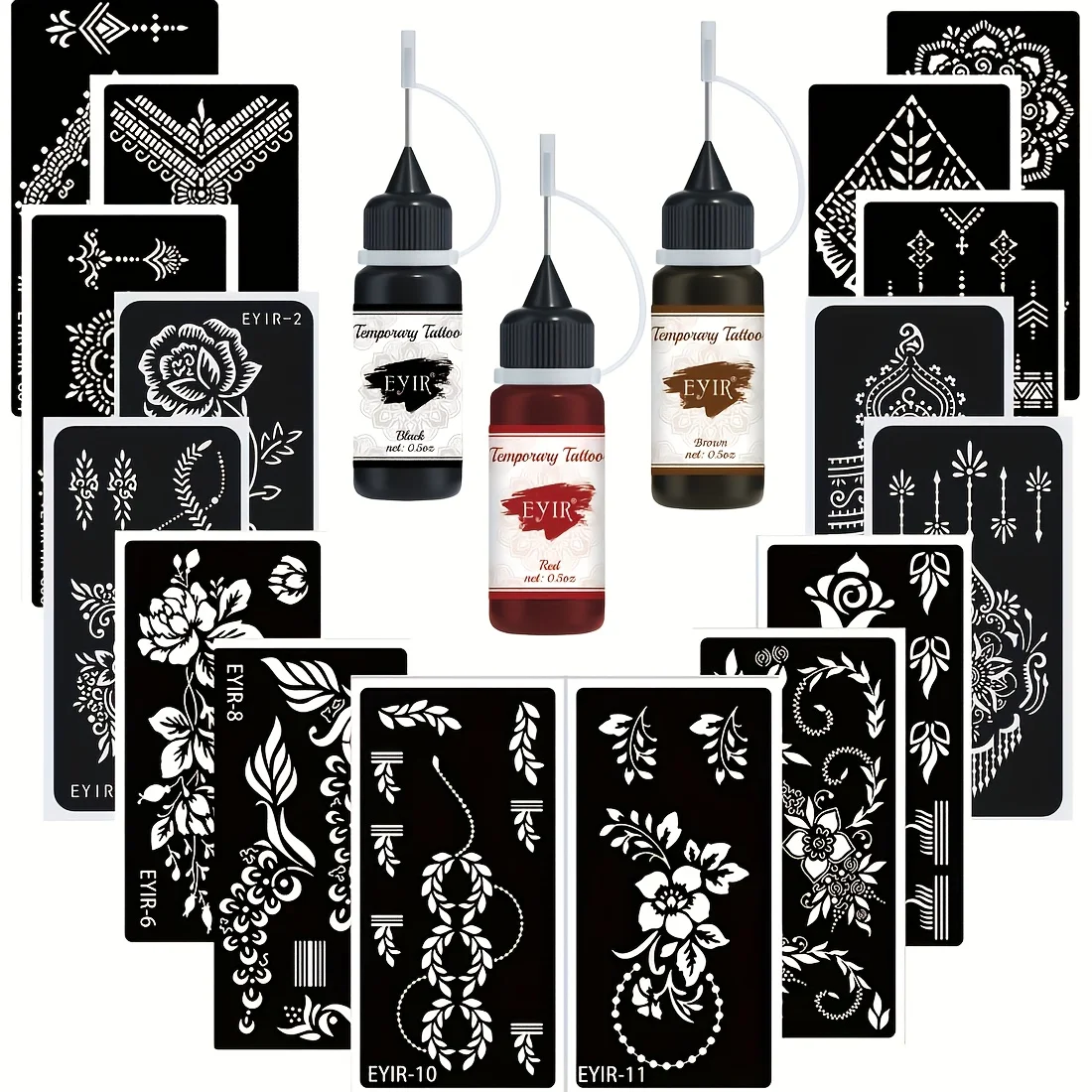 Temporary Tattoo Cream + Stencil Set, Long-lasting Temporary Tattoo Black Gel Tattoo Marker Pen for Creative Body Art Parties, C