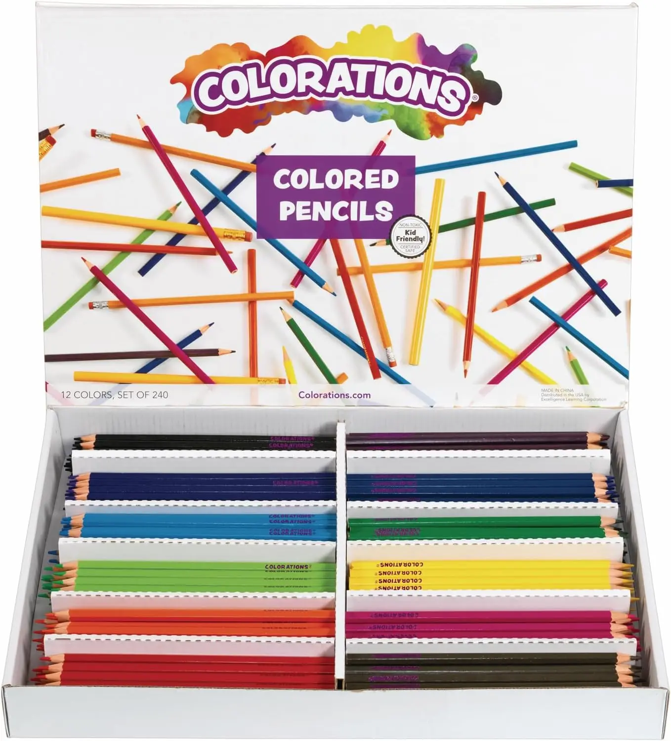 

240 Pre-sharpened Color Pencils, 12 Vibrant Colors, Thick Core Hexagonal Wooden Set for Classroom Art Supplies
