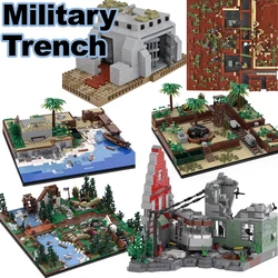 WW2 Military Trenche Watchtower Building Blocks Solider Figures Gun Battlestation Ruins Castle War Army Warrio Bricks Friend Toy