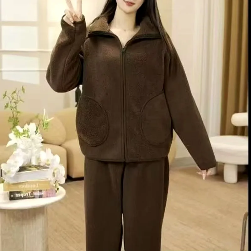 

Пижамы женские зимние утепленные коралловые флисовые теплые комплекты брюк с длинными рукавами модная женская домашняя одежда верхняя одежда пижамный костюм