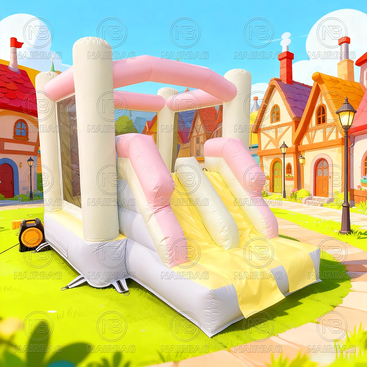 حفلات الأطفال البلوز الحارس نفخ ترتد البيت الوردي الأميرة ملعب في الهواء الطلق 3.5 م × 2.5 م قلعة معكرون نطاطة صغيرة #3