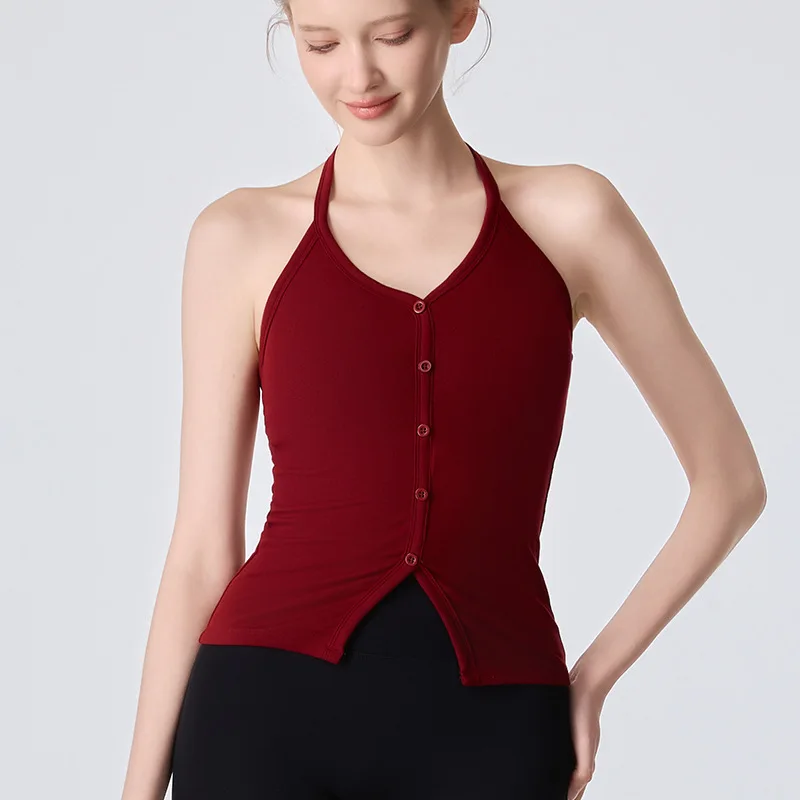 Hanging Neck Vest, Women with Chest Cushion, Wearing Camisole, Beautiful Back, Pilates Training, Sports Underwear, Fitness Top