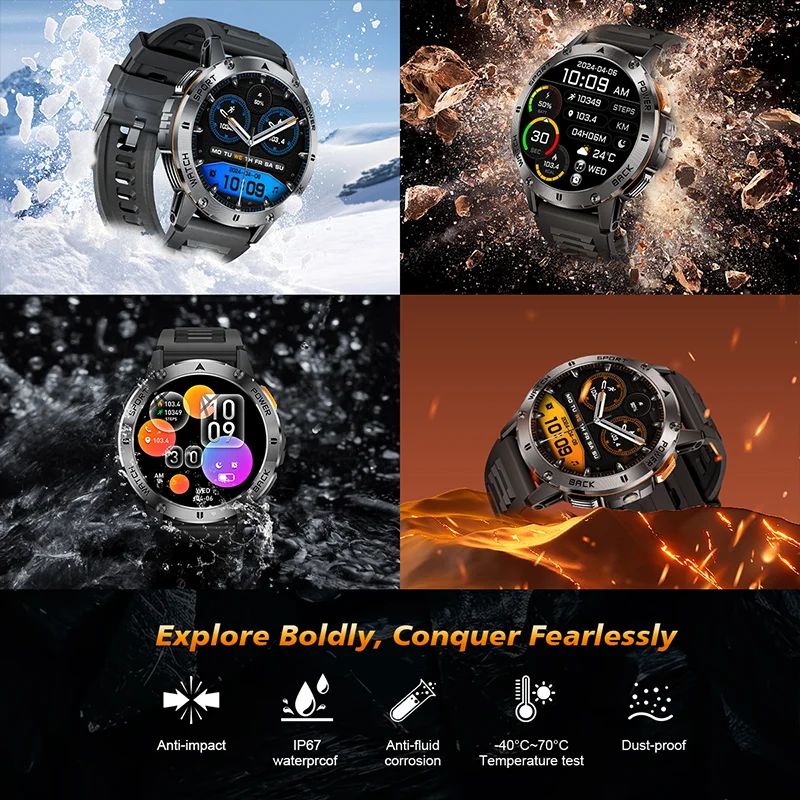 2025 New Outdoor Flashlight Compass SmartWatch BluetoothCall HealthMonitoring Sports Fitness SmartWatch Suitable for Android IOS