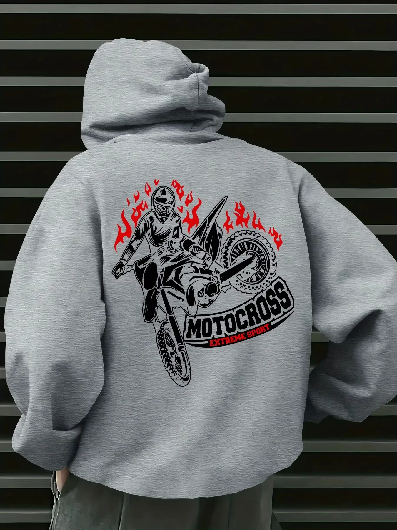 2026 Men Motocross Hoodie, Dirt Bike Rider Flame Graphic, Warm Fleece Sweatshirt, Autumn Winter Extreme Sports Streetwear Tops