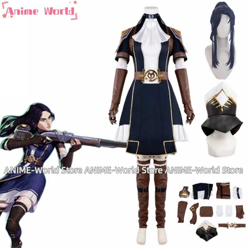 Game Arcane Caitlyn Cosplay Costume The Sheriff of Piltover Caitlyn Cosplay Costume Uniform Dress Outfit Anime Arcane Wig