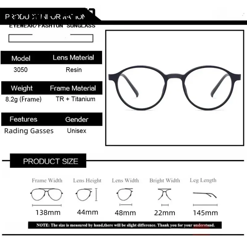 Round Photochromic Reading Glasses Anti Blue Light Man Woman Presbyopic Glassessingle Focus Presbyopic Prescription Glasses