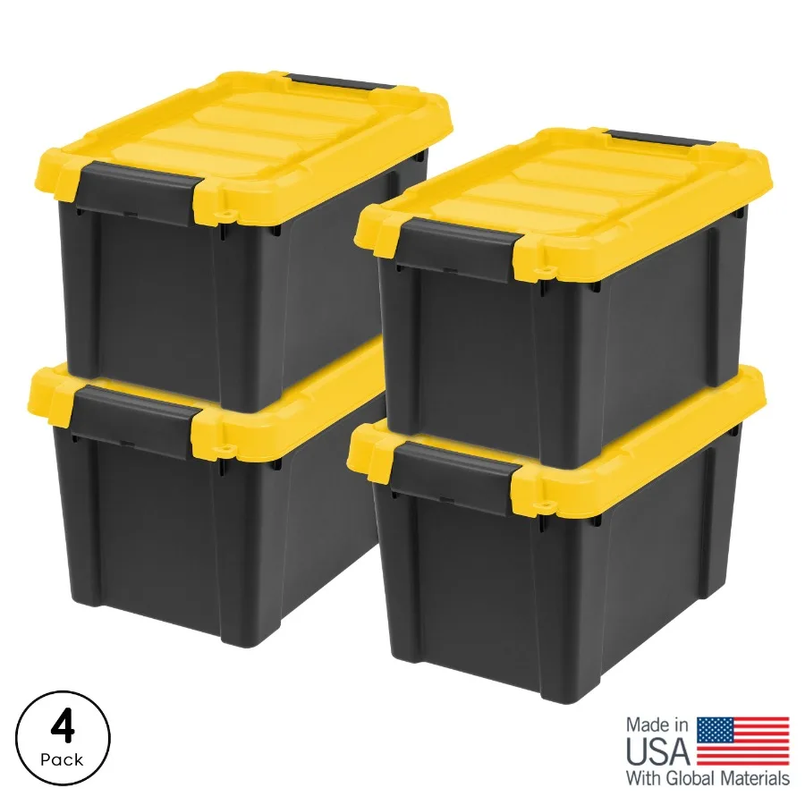 

IRIS 5 Gallon Black Plastic Latching Storage Bin with Lid Tote, Plastic Storage Container with Lid, 4-Pack