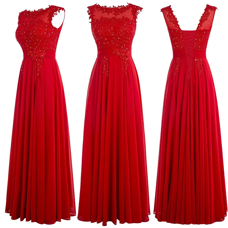 

A Line Chiffon Applique Beading Scoop Floor Length Evening Bridesmaid Dresses Wedding Party Prom Homecoming Birthday Lace Up