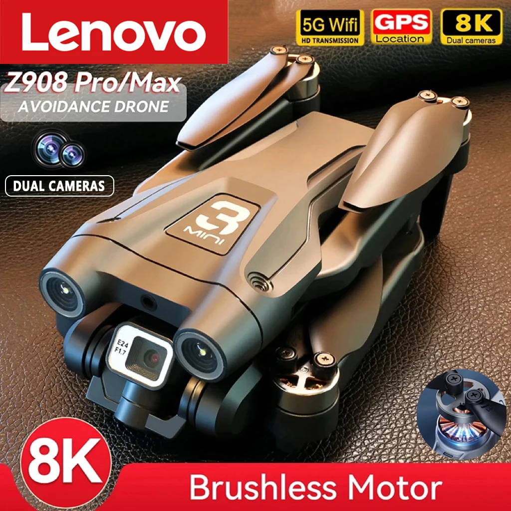 Lenovo-Z908 Pro Max Drone Profissional, 8K HD Câmera Dupla, Fluxo Óptico, Evitar Obstáculos, Sem Escova, Quadcopter Dobrável, RC, 9000m