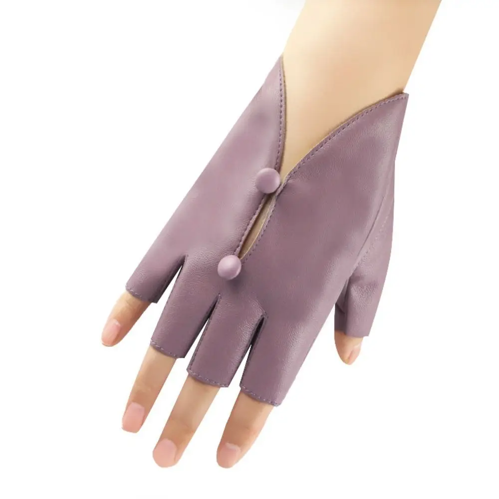 Stylish PU Leather Women Leather Gloves Button Hole Palm Guard Half Finger Gloves Breathable Gothic Leather Gloves Performance