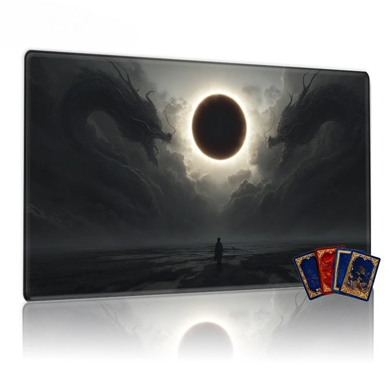 Solar Eclipse Moon Dragon Guardian Game Mat, compatible with both desktop mats and mouse pads, suitable for CCG, TCG, RPG games
