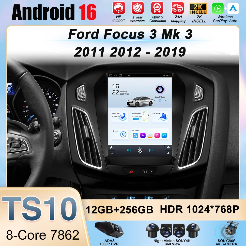 9.7 inch Android 16 For Ford Focus 3 Mk 3 2011 2012 - 2019 Head Unit Multimidia Video Player GPS Navigaion Wireless Carplay 2din
